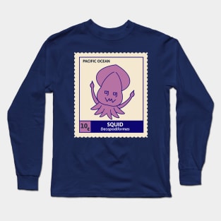 Kawaii Cute Silly Purple Squid, Ocean Stamp Collection, Stamp Collector Long Sleeve T-Shirt